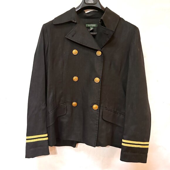 Ralph Lauren Brass Blazer Black Cotten Size Large VTG Jacket Sport Coat - Picture 4 of 8